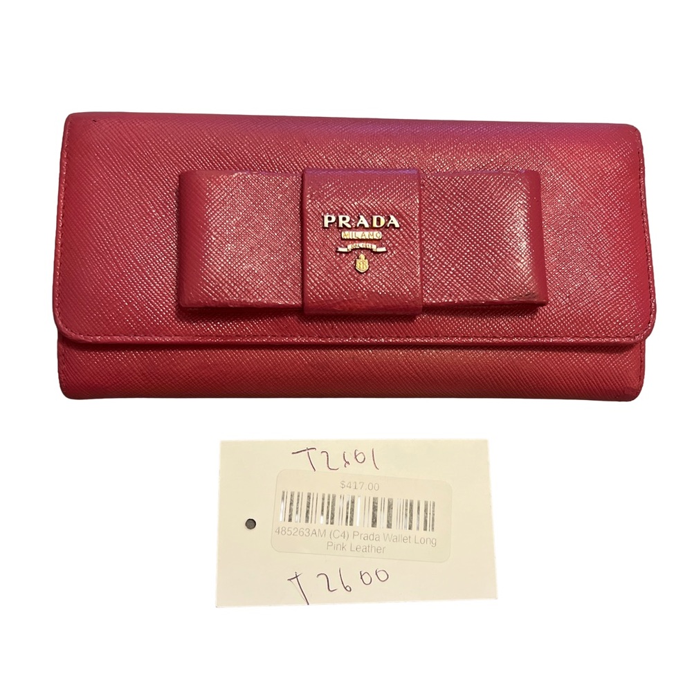 Prada Saffiano Lux Bow Flap Leather Wallet - Peonia Pink - Picture 11 of 16